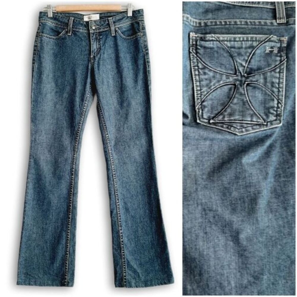 HABITUAL Bootcut Leg Applique Pocket Jeans Mid-Rise Blue Denim Sz 29